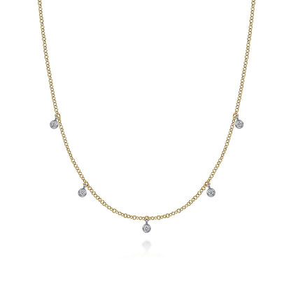 14K Yellow-White Gold Diamond Stations Droplet Necklace