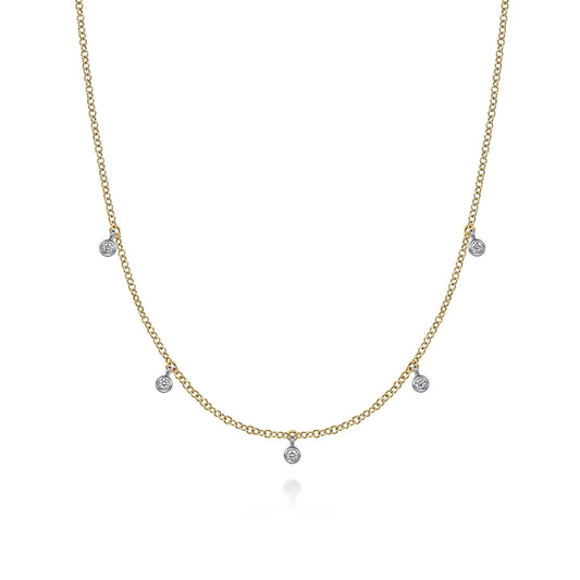 14K Yellow-White Gold Diamond Stations Droplet Necklace