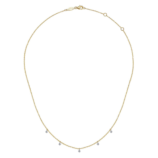 14K Yellow-White Gold Diamond Stations Droplet Necklace