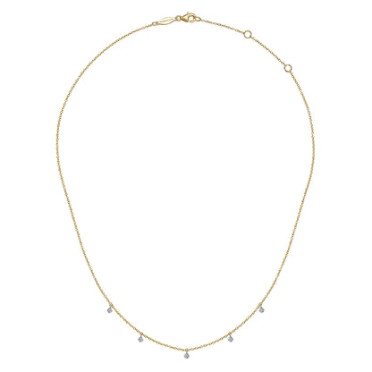14K Yellow-White Gold Diamond Stations Droplet Necklace