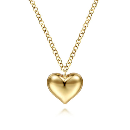 14K Yellow Gold Puff Heart Pendant Necklace