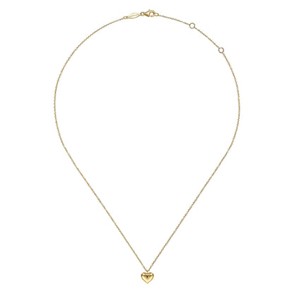 14K Yellow Gold Puff Heart Pendant Necklace