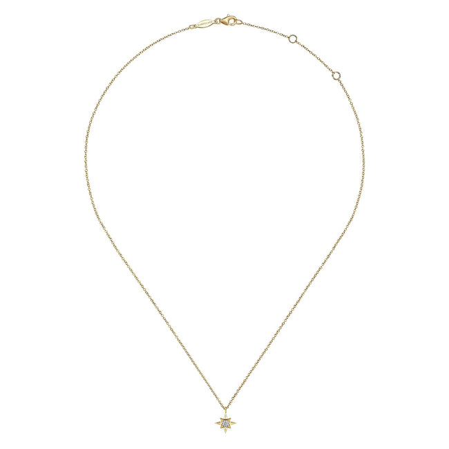 14K Yellow Gold Diamond Starburst Pendant Necklace