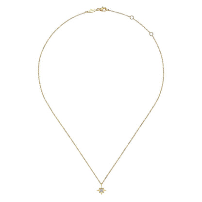 14K Yellow Gold Diamond Starburst Pendant Necklace