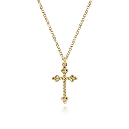 14K Yellow Gold Bujukan Twisted Rope Cross Pendant Necklace