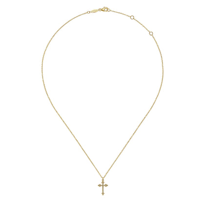 14K Yellow Gold Bujukan Twisted Rope Cross Pendant Necklace