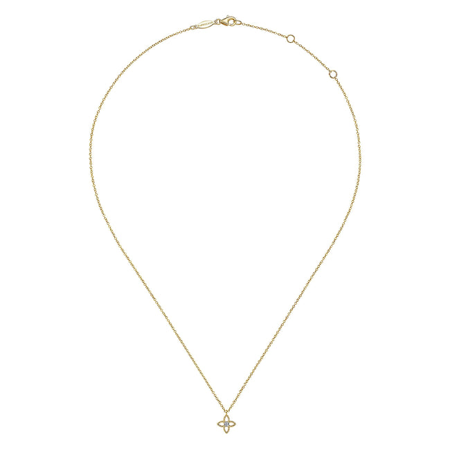14K Yellow-White Gold Twisted Rope Quatrefoil Pendant Necklace with Diamond Center