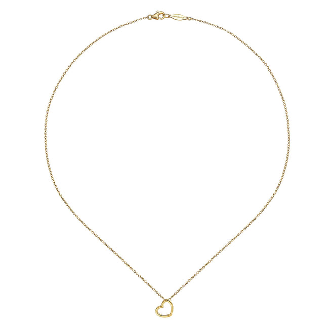 14K Yellow Gold Tilted Heart Pendant Necklace