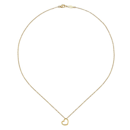 14K Yellow Gold Tilted Heart Pendant Necklace