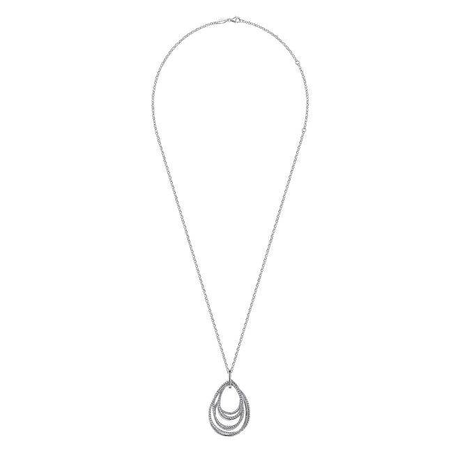 925 Sterling Silver Multi Row of Rope Teardrop Pendant Necklace