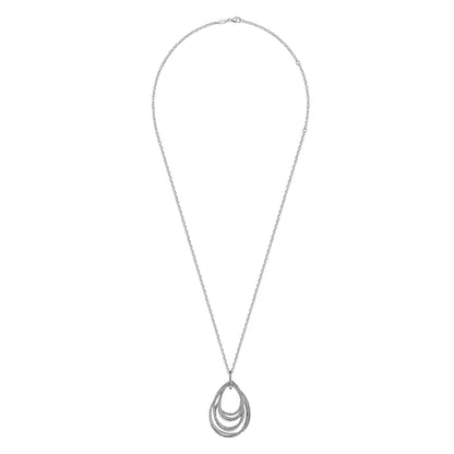 925 Sterling Silver Multi Row of Rope Teardrop Pendant Necklace