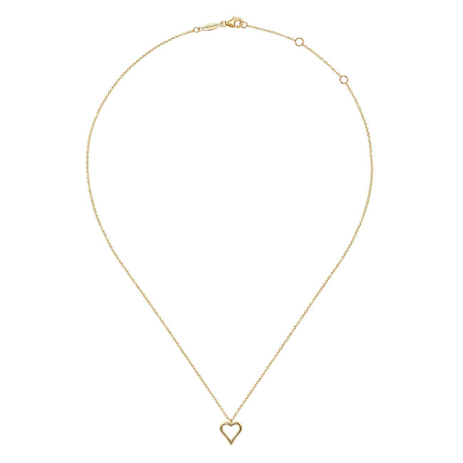 14K Yellow Gold Open Heart Pendant Necklace
