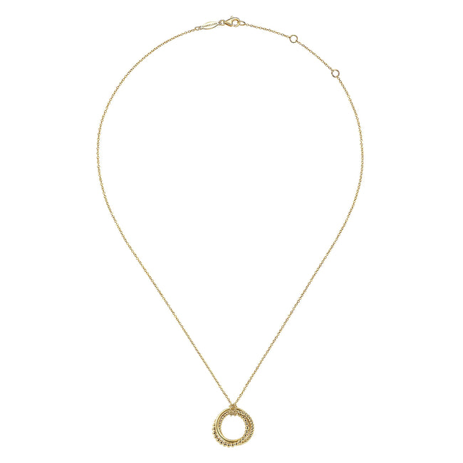 14K Yellow Gold BujukanTwisted Rope Multi Circle Pendant Necklace