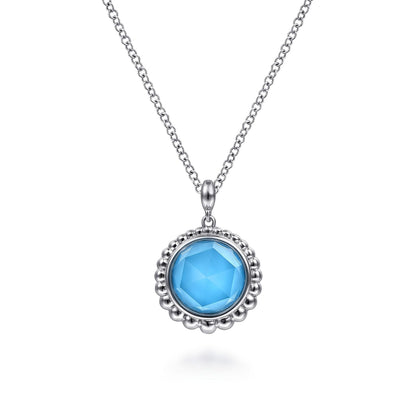 925 Sterling Silver Rock Crystal and Turquoise Pendant Necklace