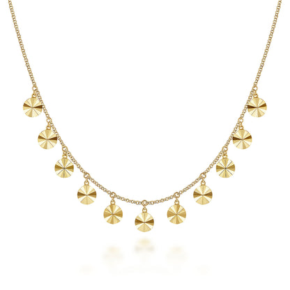 14K Yellow Gold Disc Drops Necklace