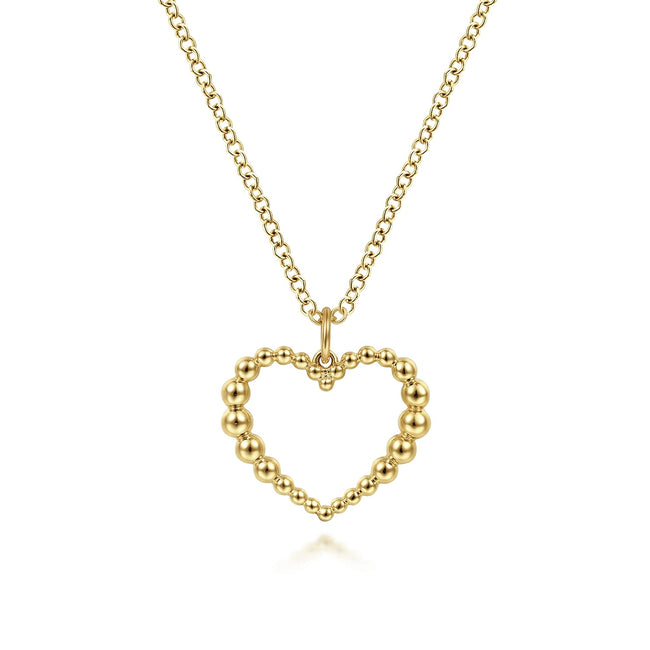 14K Yellow Gold Bujukan Beaded Open Heart Pendant Necklace