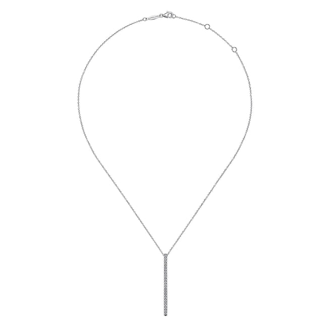 14K White Gold Diamond Bar Pendant Necklace
