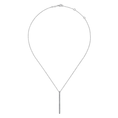 14K White Gold Diamond Bar Pendant Necklace