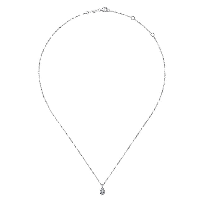 14K White Gold Diamond Teardrop Pendant Necklace