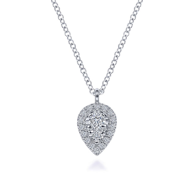 14K White Gold Inverted Teardrop Diamond Pendant Necklace