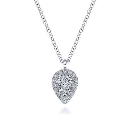 14K White Gold Inverted Teardrop Diamond Pendant Necklace