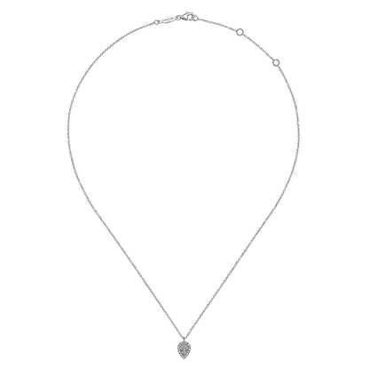14K White Gold Inverted Teardrop Diamond Pendant Necklace