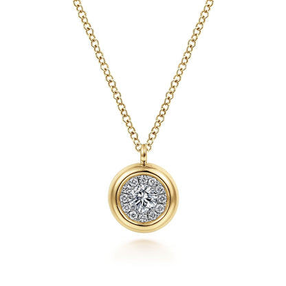 14K Yellow Gold Diamond Halo Pendant Necklace