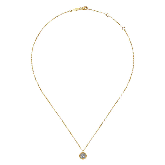 14K Yellow Gold Diamond Halo Pendant Necklace