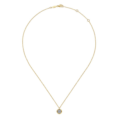 14K Yellow Gold Diamond Halo Pendant Necklace