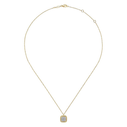 Square 14K Yellow Gold Pavé Diamond Pendant Necklace with Twisted Rope Frame