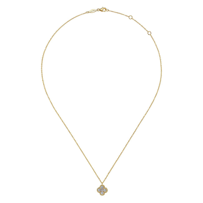 14K Yellow Gold Rope Diamond Pendant Necklace