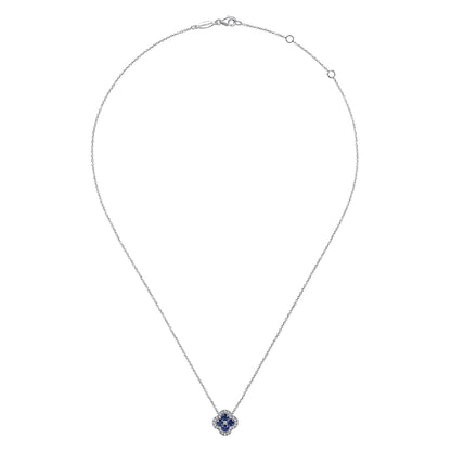 14K White Gold Diamond & Sapphire Pendant Necklace