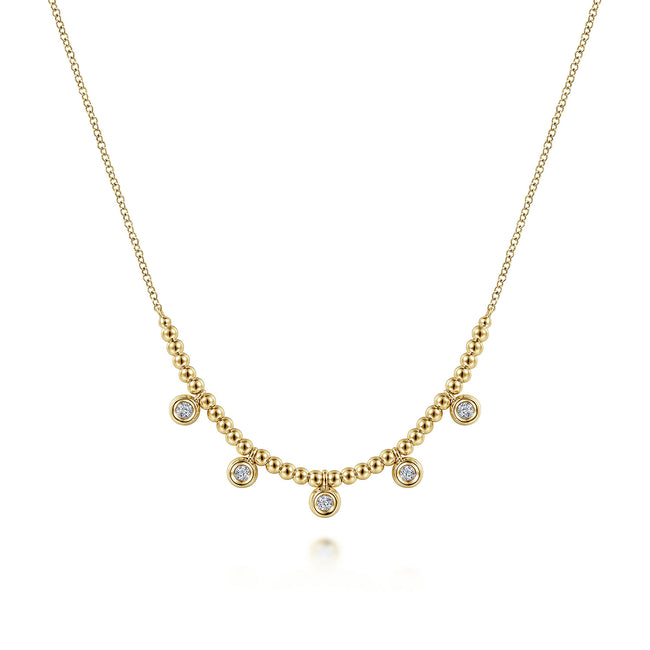 14K Yellow Gold Bujukan Bead Necklace with Diamond Drops