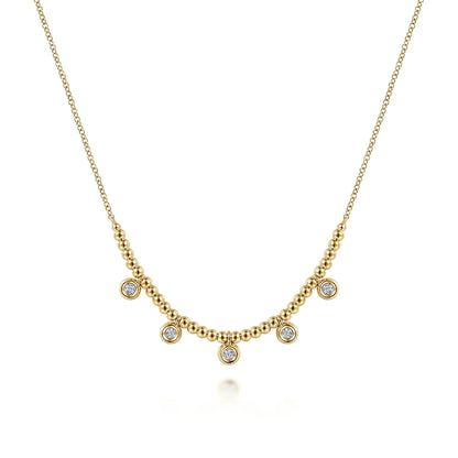 14K Yellow Gold Bujukan Bead Necklace with Diamond Drops