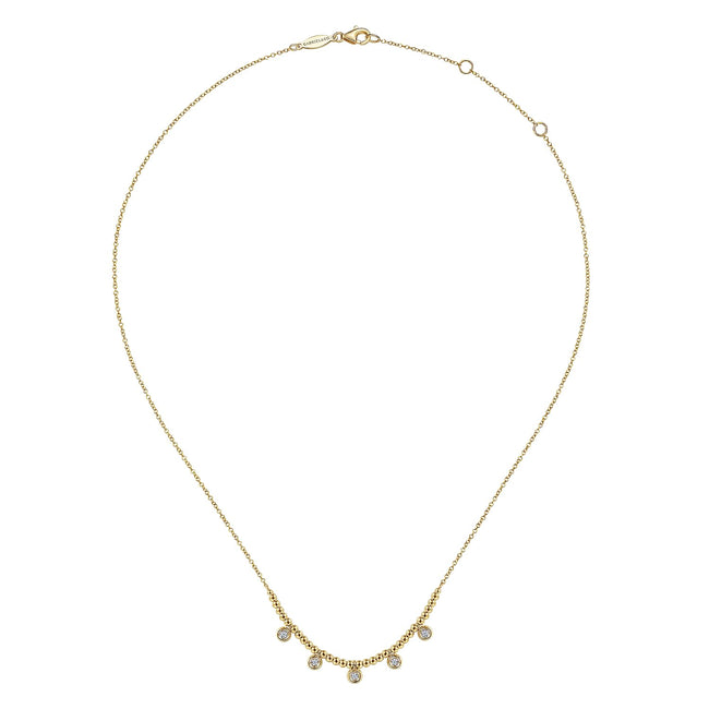 14K Yellow Gold Bujukan Bead Necklace with Diamond Drops