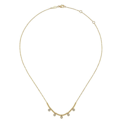 14K Yellow Gold Bujukan Bead Necklace with Diamond Drops