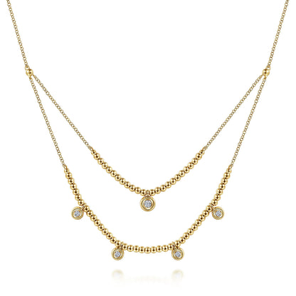 14K Yellow Gold Bujukan Bead and Diamond Two-Row Necklace