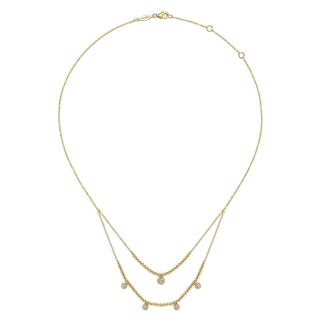 14K Yellow Gold Bujukan Bead and Diamond Two-Row Necklace