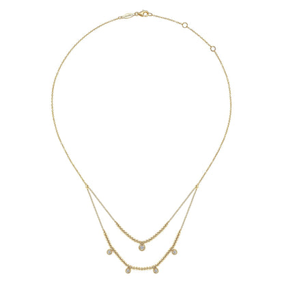 14K Yellow Gold Bujukan Bead and Diamond Two-Row Necklace