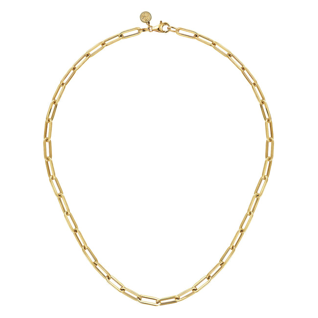 14K Yellow Gold Hollow Paper Clip Chain Necklace