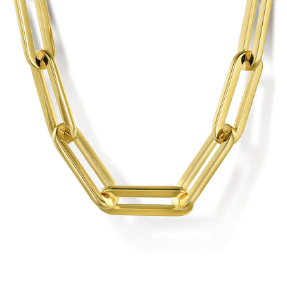 14K Yellow Gold Hollow Paper Clip Chain Necklace