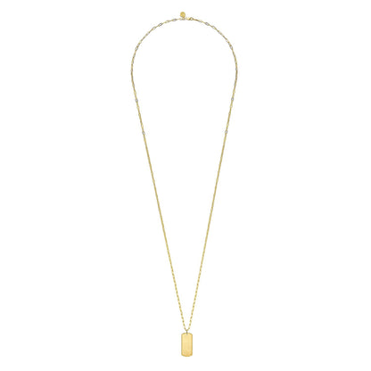 14K Yellow Gold ID Dog Tag Pendant Hollow Chain Necklace