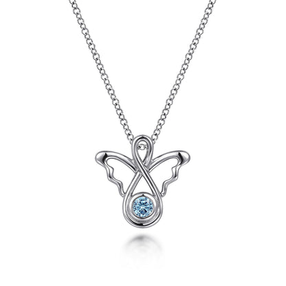 925 Sterling Silver Blue Topaz Angel Pendant Necklace