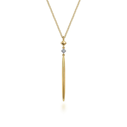 14K Yellow Gold Diamond Pendant Drop Necklace