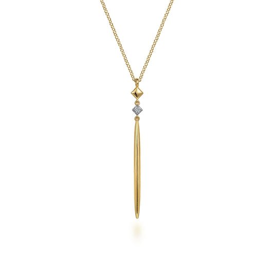 14K Yellow Gold Diamond Pendant Drop Necklace