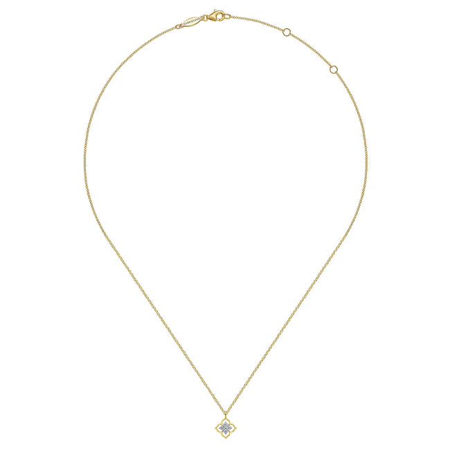 14K Yellow Gold Clover Diamond Pendant Necklace