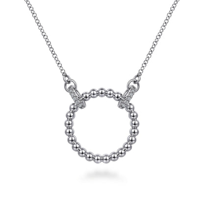 925 Sterling Silver Bujukan White Sapphire Open Circle Pendant Necklace