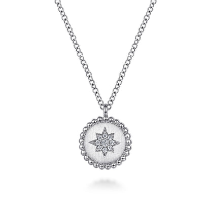 925 Sterling Silver Round Star Pendant Necklace