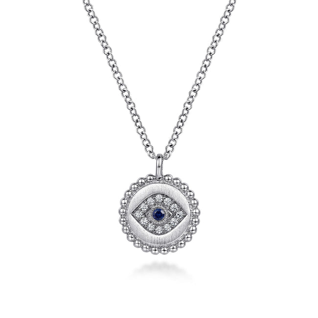 925 Sterling Silver Sapphire and Diamond Evil Eye Pendant Necklace