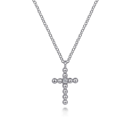 925 Sterling Silver Diamond Cross Pendant Necklace